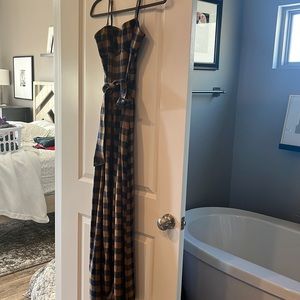 Free people jumpsuit, size XS, NWT, navy and brown plaid